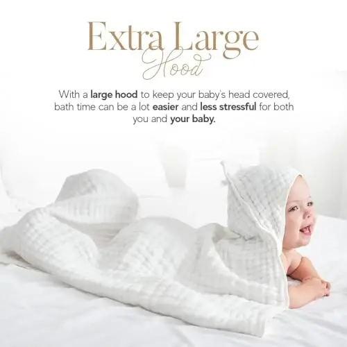 HardNok Muslin Hooded Baby Towel 4 Pack, Preuim Muslin 6 Layers Natural Cotton Baby Bath Towels, Soft and Comfortable for Boys,Girls (32 x 32, Blue Striped and White) - 3