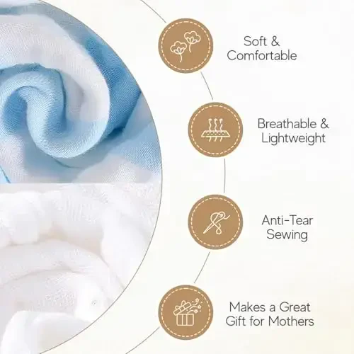 HardNok Muslin Hooded Baby Towel 4 Pack, Preuim Muslin 6 Layers Natural Cotton Baby Bath Towels, Soft and Comfortable for Boys,Girls (32 x 32, Blue Striped and White) - 4