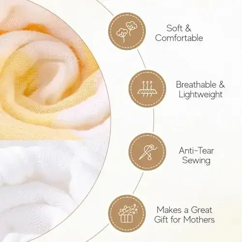 HardNok Muslin Hooded Baby Towel 4 Pack, Preuim Muslin 6 Layers Natural Cotton Baby Bath Towels, Soft and Comfortable for Boys,Girls (32 x 32, Yellow Striped and White) - 4