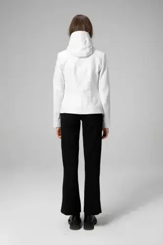 Harper Kadın Çıkma Deri Kapüşonlu Slimfit Gerçek Deri Mont Beyaz-BEYAZ - 5