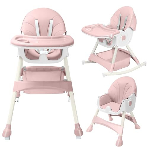 HARPPA Convertible 4-in-1 Baby High Chair for Toddlers with Removable Tray, Wheels & Safety Belt (Pink) - 31