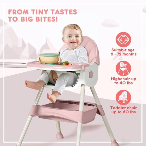 HARPPA Convertible 4-in-1 Baby High Chair for Toddlers with Removable Tray, Wheels & Safety Belt (Pink) - 32