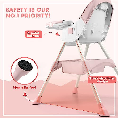 HARPPA Convertible 4-in-1 Baby High Chair for Toddlers with Removable Tray, Wheels & Safety Belt (Pink) - 33