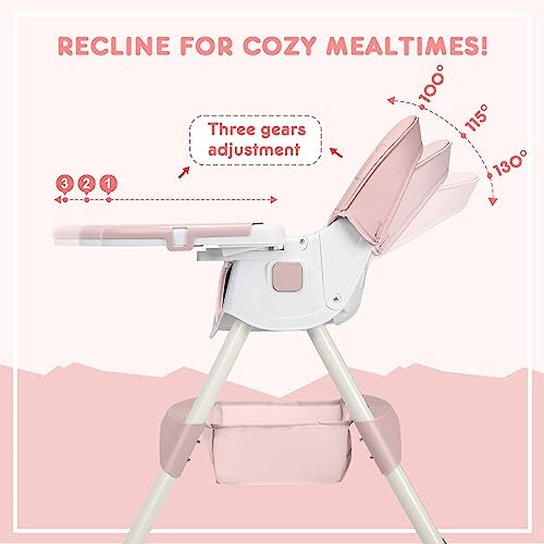 HARPPA Convertible 4-in-1 Baby High Chair for Toddlers with Removable Tray, Wheels & Safety Belt (Pink) - 34