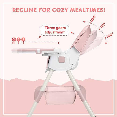 HARPPA Convertible 4-in-1 Baby High Chair for Toddlers with Removable Tray, Wheels & Safety Belt (Pink) - 28