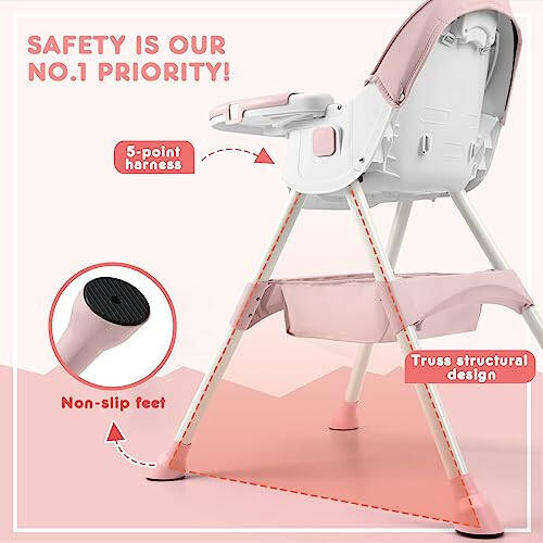 HARPPA Convertible 4-in-1 Baby High Chair for Toddlers with Removable Tray, Wheels & Safety Belt (Pink) - 21