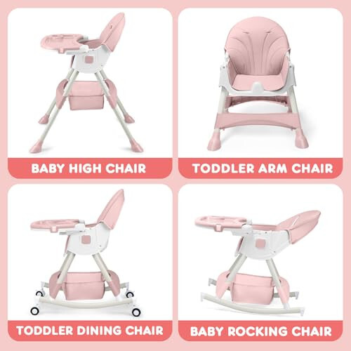 HARPPA Convertible 4-in-1 Baby High Chair for Toddlers with Removable Tray, Wheels & Safety Belt (Pink) - 24