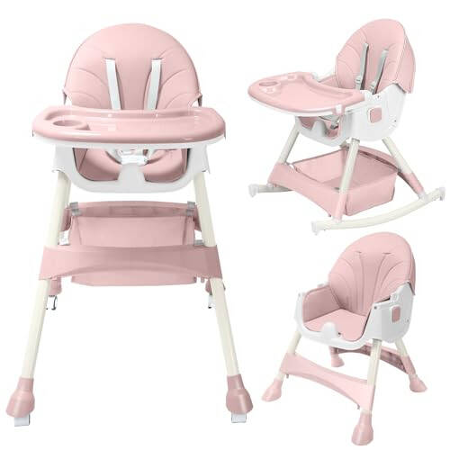 HARPPA Convertible 4-in-1 Baby High Chair for Toddlers with Removable Tray, Wheels & Safety Belt (Pink) - 1