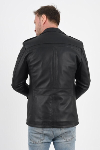 Harrison Genuine Leather Men's Black Safari Leather Jacket - 5