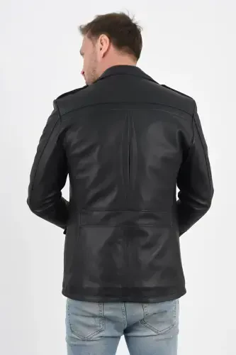 Harrison Genuine Leather Men's Black Safari Leather Jacket - 6