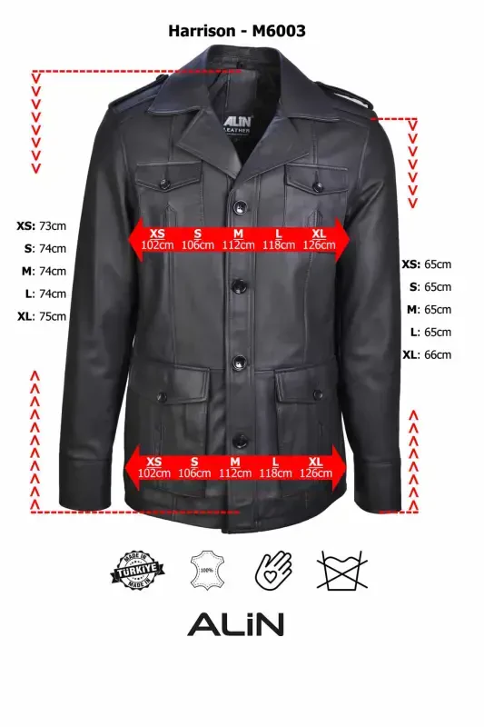 Harrison Genuine Leather Men's Wax Coffee Safari Leather Jacket - 3