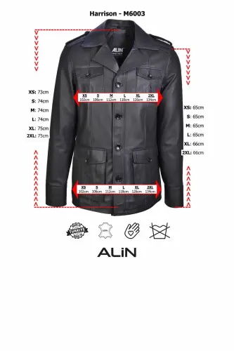 Harrison Genuine Leather Men's Wax Coffee Safari Leather Jacket - ALİN (1)