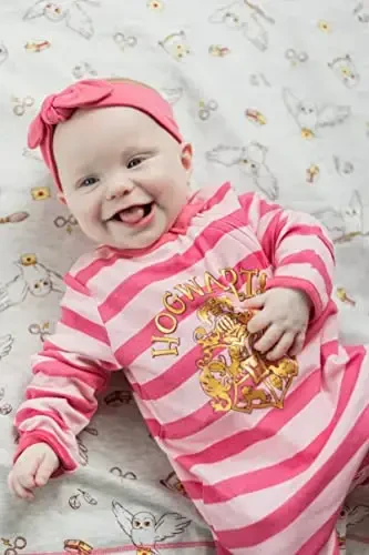 Harry Potter Baby Zip Up Sleep N' Play Coverall Headband Burp Cloth and Blanket 4 Piece Outfit Set Newborn - 2