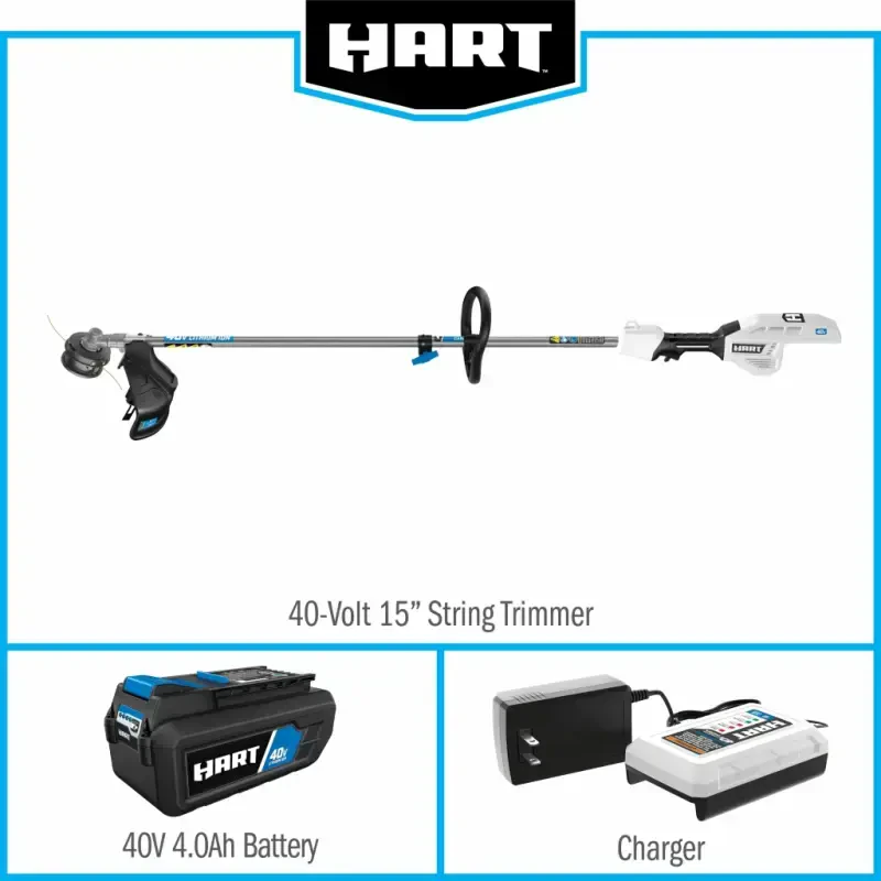 HART 40-Volt Cordless AttacModazoneent Capable 15-inch String Trimmer Kit, (1) 4.0Ah Lithium-Ion Battery - 7