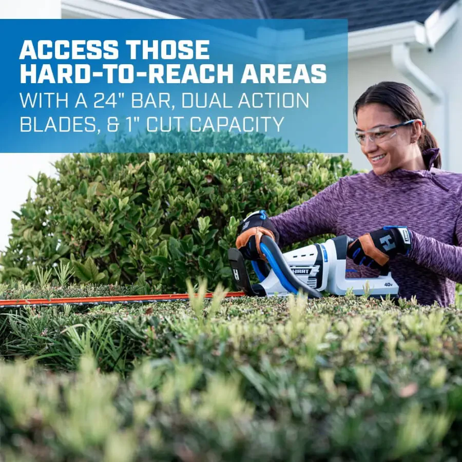 HART 40-Volt 24-inch Cordless Hedge Trimmer Kit, (1) 2.5Ah Lithium-Ion Battery - 20
