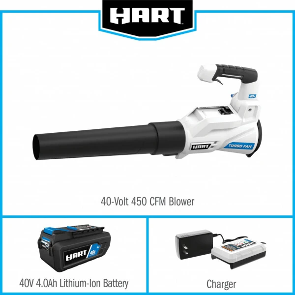 HART 40V 120 MPH at 450 CFM Cordless Axial Leaf Blower Kit, (1) 4.0Ah Lithium-Ion Battery - 15