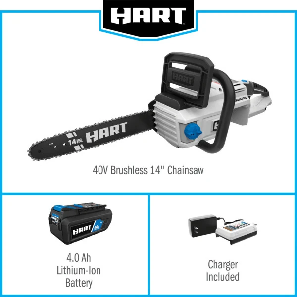HART 40V Cordless Brushless 14 inch Chainsaw Kit (1) 4.0Ah Lithium-Ion Battery - 9