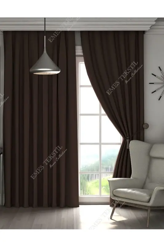 Hashamatli, achchiq to'q jigarrang Blackout qalin qoraytirilgan quyoshdan himoya qiluvchi parda (EN X BO'Y PİLESİZ TEK KANAT)-Jigarrang - 2