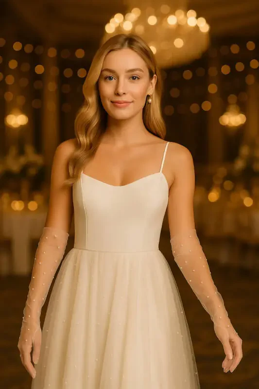 Hashamatli marvaridli kelin kostyumi uchun to'y muxlisasi maxsus kechalar uchun oq uzun tul muxlisasi - 2