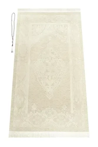 Hashamatli ochchiq rangdagi Usmonli shonil namoz gilami, turkuaz rangda tasbeh bilan - 1