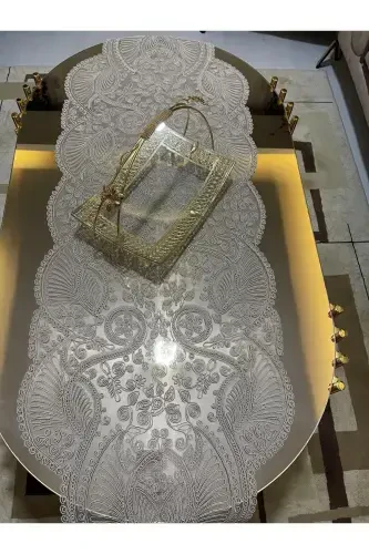 Hashamatli yuguruvchi salon xonasi divan stol stol choyshab fransuz gipyurli sep (Kapiçino) 1 dona yangi yuguruvchi (133X45CM-Kapiçino) - 4