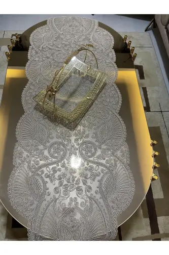 Hashamatli yuguruvchi salon xonasi divan stol stol choyshab fransuz gipyurli sep (Kapiçino) 1 dona yangi yuguruvchi (133X45CM-Kapiçino) - 13