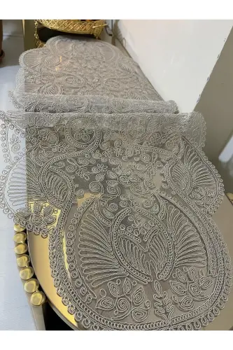 Hashamatli yuguruvchi salon xonasi divan stol stol choyshab fransuz gipyurli sep (Kapiçino) 1 dona yangi yuguruvchi (133X45CM-Kapiçino) - 15