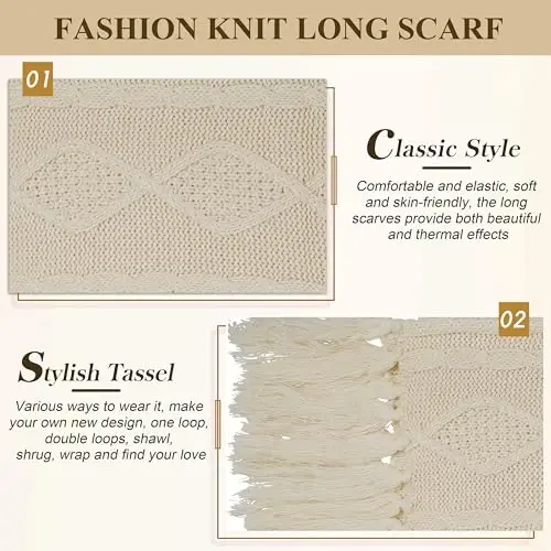 Hat Gloves Scarf Set for Women, Winter Beanie Warm Knit Pom Hat Touch Screen Glove Long Scarf 3pcs Winter Gift Set for Women - 5