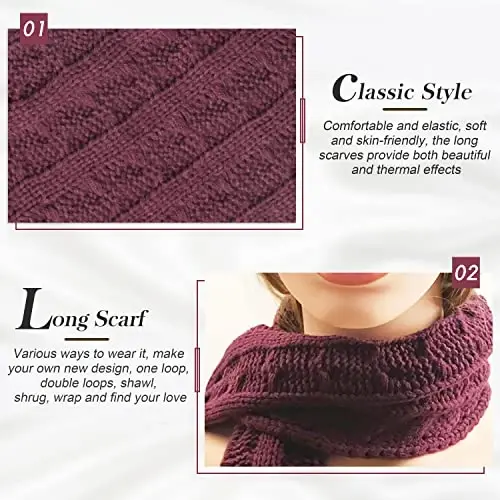 Hat Gloves Scarf Set for Women, Winter Beanie Warm Knit Pom Hat Touch Screen Glove Long Scarf 3pcs Winter Gift Set for Women - 5