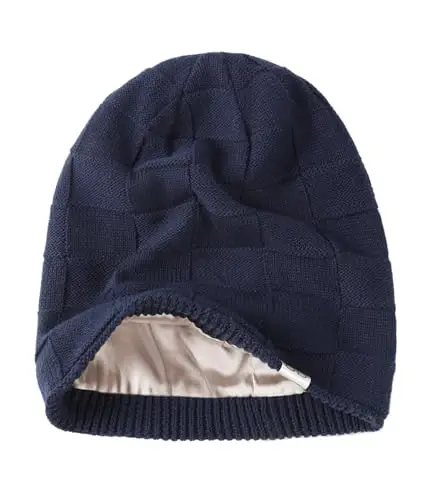 Hat Hut Ayollar Beanie Atlas Astarli Beanie Ayollar va Erkaklar uchun Qishki Shlyapalar, Ipak Astarli Yumshoq Issiq Slouchy Beanie Shlyapalar Unisex Ski Shlyapasi 