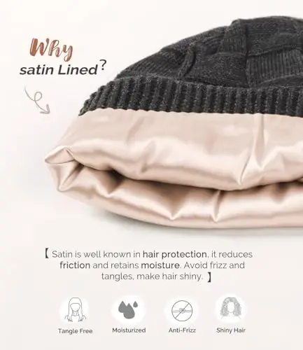 Hat Hut Ayollar Beanie Satin Qoplamali Beanie Ayollar va Erkaklar uchun Qishki Shlyapalar, Ipak Qoplamali Yumshoq Beanie Shlyapalar Yumshoq Issiq Ski Shlyapa Unisex - 3