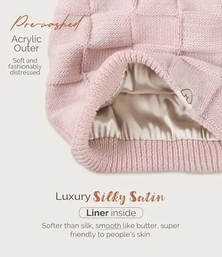 Hat Hut Ayollar Beanie Satin Qoplamali Beanie Ayollar va Erkaklar uchun Qishki Shlyapalar, Ipak Qoplamali Yumshoq Issiq Slouchy Beanie Shlyapalar Unisex - 2