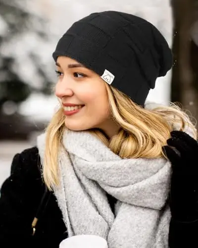 Hat Hut Ayollar Shapka Atlas Astarli Shapka Ayollar va Erkaklar uchun Qishki Shapka, Ipak Astarli Yumshoq Issiq Slouchy Shapka Uniseks - 5