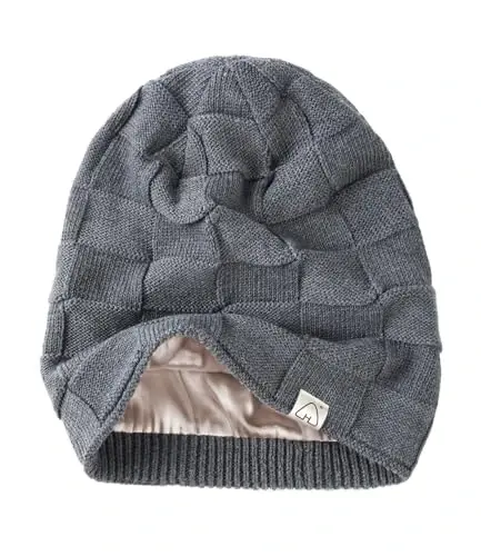 Hat Hut Womens Beanie Satin Lined Beanie Winter Hats for Women Men, Silk Lined Slouchy Beanie Hats Soft Warm Ski Hat Unisex - Modazone