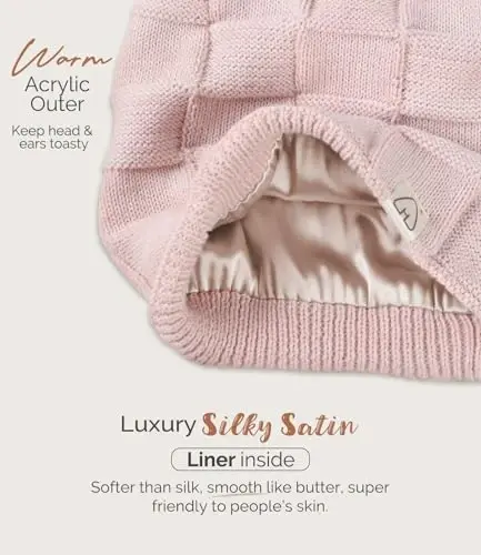 Hat Hut Womens Beanie Satin Lined Beanie Winter Hats for Women Men, Silk Lined Slouchy Beanie Hats Soft Warm Ski Hat Unisex - HAT (1)