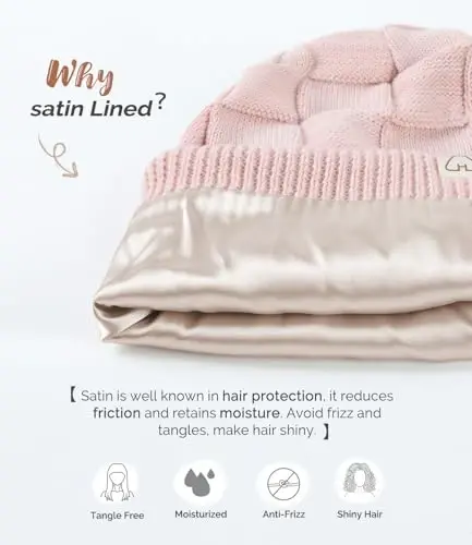 Hat Hut Womens Beanie Satin Lined Beanie Winter Hats for Women Men, Silk Lined Slouchy Beanie Hats Soft Warm Ski Hat Unisex - 3