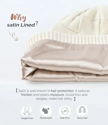 Hat Hut Womens Beanie Satin Lined Beanie Winter Hats for Women Men, Silk Lined Slouchy Beanie Hats Soft Warm Ski Hat Unisex - 3