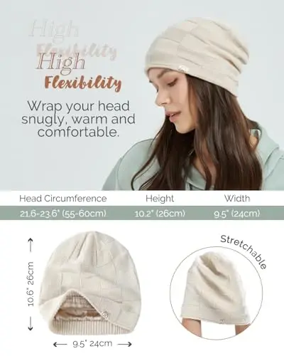 Hat Hut Womens Beanie Satin Lined Beanie Winter Hats for Women Men, Silk Lined Slouchy Beanie Hats Soft Warm Ski Hat Unisex - 5
