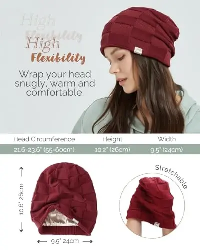 Hat Hut Womens Beanie Satin Lined Beanie Winter Hats for Women Men, Silk Lined Slouchy Beanie Hats Soft Warm Ski Hat Unisex - 5
