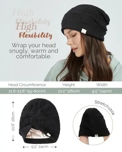 Hat Hut Womens Beanie Satin Lined Beanie Winter Hats for Women Men, Silk Lined Slouchy Beanie Hats Soft Warm Ski Hat Unisex - 5