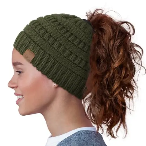 Hat Hut Satin Lined Beanie Hat for Women Silk Lined Winter Hat for Curly Hair Ponytail Beanie Messy Bun Knit Skull Cap - 2