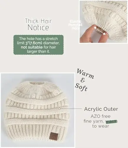Hat Hut Satin Lined Beanie Hat for Women Silk Lined Winter Hat for Curly Hair Ponytail Beanie Messy Bun Knit Skull Cap - 4