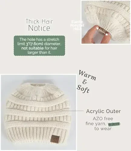 Hat Hut Satin Lined Beanie Hat for Women Silk Lined Winter Hat for Curly Hair Ponytail Beanie Messy Bun Knit Skull Cap - 4