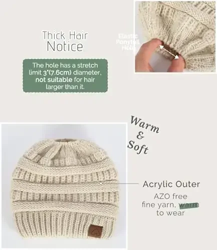 Hat Hut Satin Lined Beanie Hat for Women Silk Lined Winter Hat for Curly Hair Ponytail Beanie Messy Bun Knit Skull Cap - 4