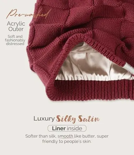 Hat Hut Women's Beanie Satin Lined Beanie Winter Hats for Women Men, Silk Lined Slouchy Beanie Hats Soft Warm Ski Hat Unisex - 2