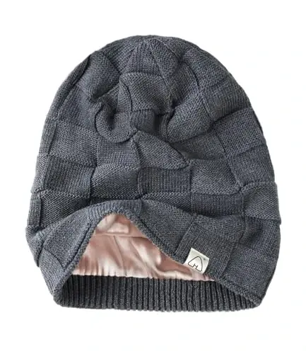 Hat Hut Womens Beanie Satin Lined Beanie Winter Hats for Women Men, Silk Lined Slouchy Beanie Hats Soft Warm Ski Hat Unisex - 1