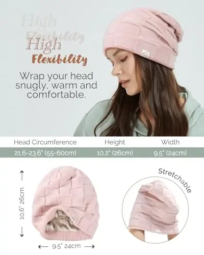 Hat Hut Womens Beanie Satin Lined Beanie Winter Hats for Women Men, Silk Lined Slouchy Beanie Hats Soft Warm Ski Hat Unisex - 5