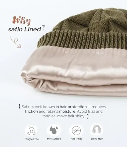 Hat Hut Womens Beanie Satin Lined Beanie Winter Hats for Women Men, Silk Lined Slouchy Beanie Hats Soft Warm Ski Hat Unisex - 3