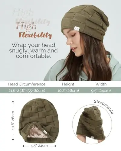 Hat Hut Womens Beanie Satin Lined Beanie Winter Hats for Women Men, Silk Lined Slouchy Beanie Hats Soft Warm Ski Hat Unisex - 5