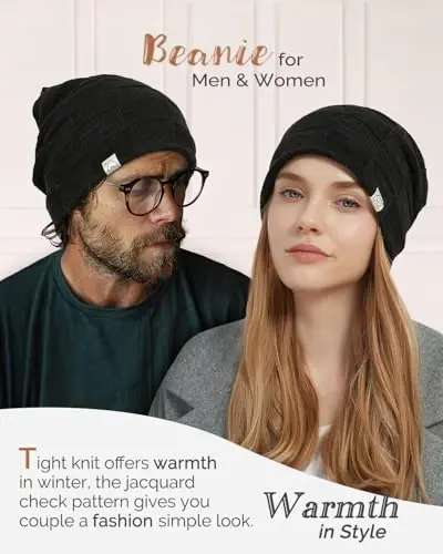 Hat Hut Womens Beanie Satin Lined Beanie Winter Hats for Women Men, Silk Lined Slouchy Beanie Hats Soft Warm Ski Hat Unisex - 4